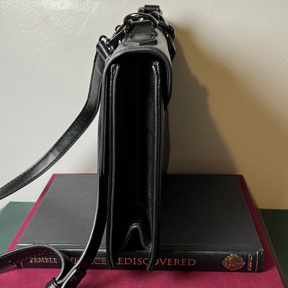Badgley Mischka Black Gunmetal Studded Chain Detail City Goth Crossbody Bag - Picture 7 of 13